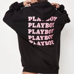 Playboy bunny pink Black Plush Hoodie Sweater hoodie dress oversize